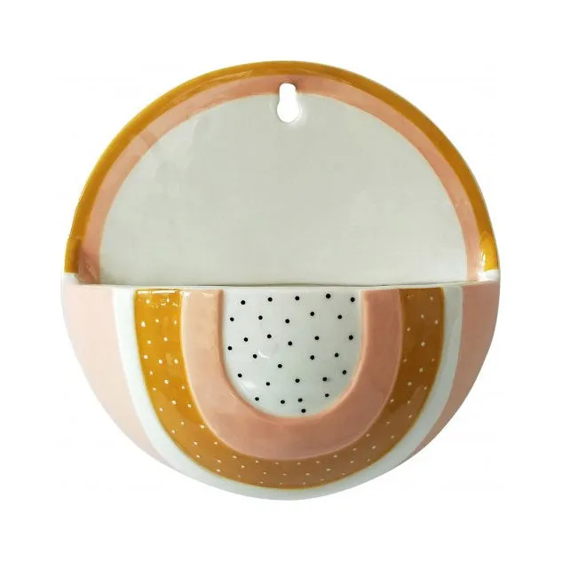 Woodstock Rainbow Dot Wall Planter - Pink/Mustard