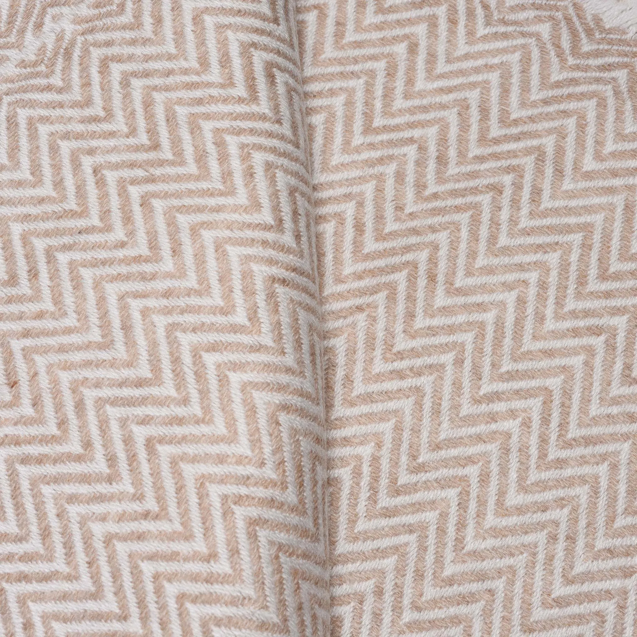 Wool Throw from Kashmir - Zig Zag Cream